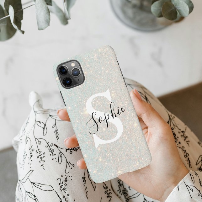 Modern Glitter Spark  | Personal Initial Girly  iP iPhone Case (Creator Uploaded)