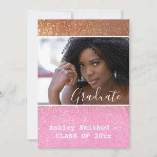 Modern Glitter Sparkle Photo Graduation Pink Invitation