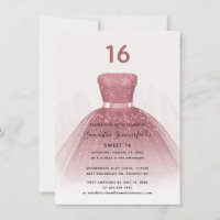 Modern Glitter Sweet 16 Script Rose Gold Birthday