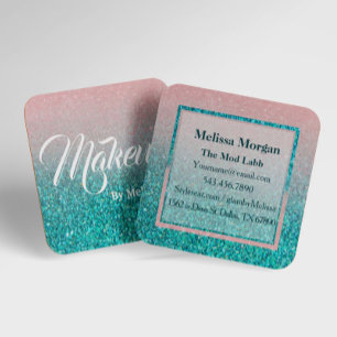 Modern Glitter Turquoise Square Business Card