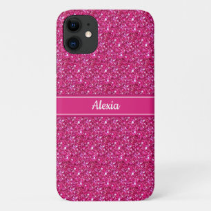 Modern glittering pink with belt & name text Case-Mate iPhone case