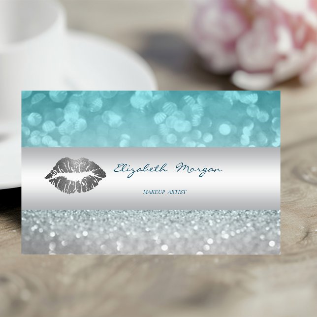 Modern Glittery Bokeh, Silver Lips Business Card (Creator Uploaded)