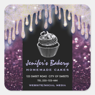 Modern glittery drips script  bakery chef square sticker