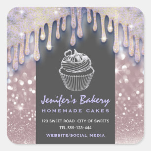 Modern glittery drips script  bakery chef square sticker