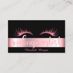 Modern Glittery, Lashes,Black  Makeup Artist Business Card