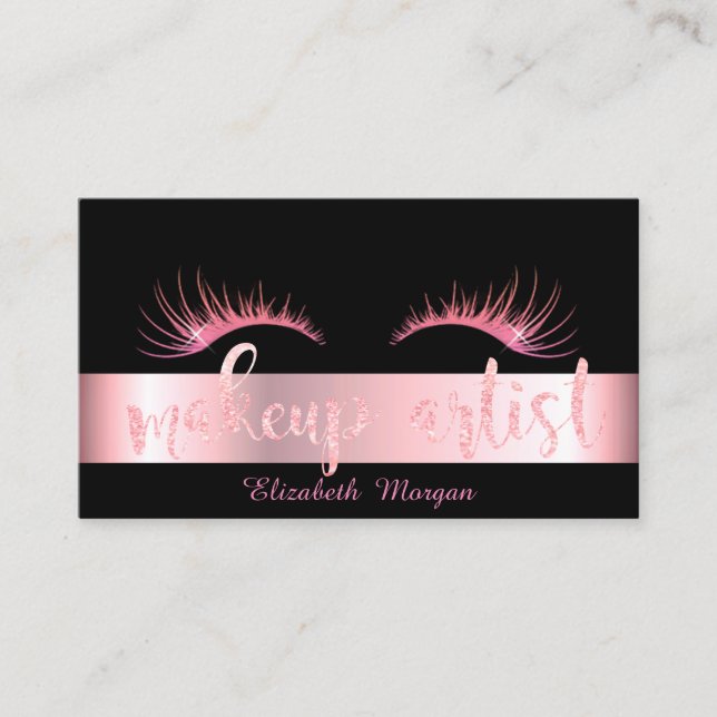 Modern Glittery, Lashes,Black  Makeup Artist Business Card (Front)