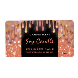 Modern glittery script soy candle label