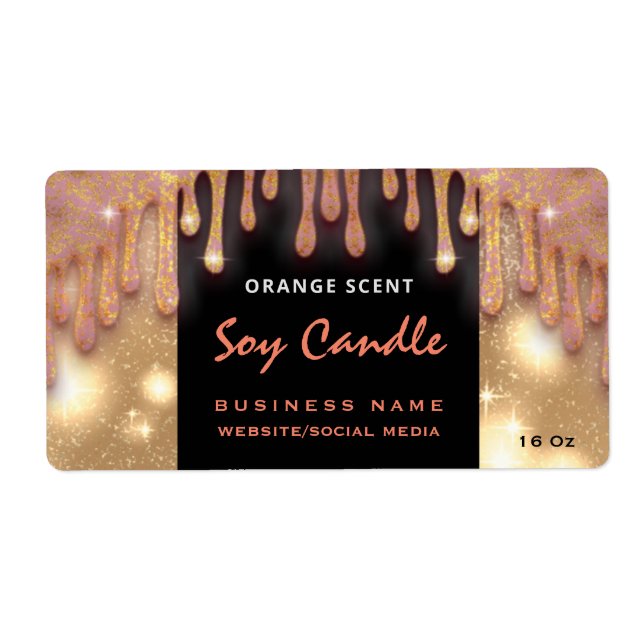 Modern glittery script  soy candle label (Front)