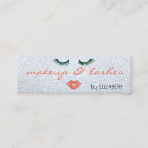 Modern Glittery,Silver ,Lips,Lashes,Makeup Mini Business Card