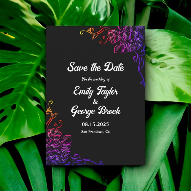 Modern Glow Neon Colours Roses Chic Floral Wedding Save The Date (Creator Uploaded)