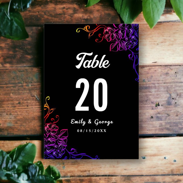 Modern Glow Neon Colours Roses Chic Floral Wedding Table Number (Creator Uploaded)