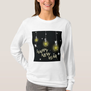 Modern Glowing Light Bulbs Happy New Year T-Shirt