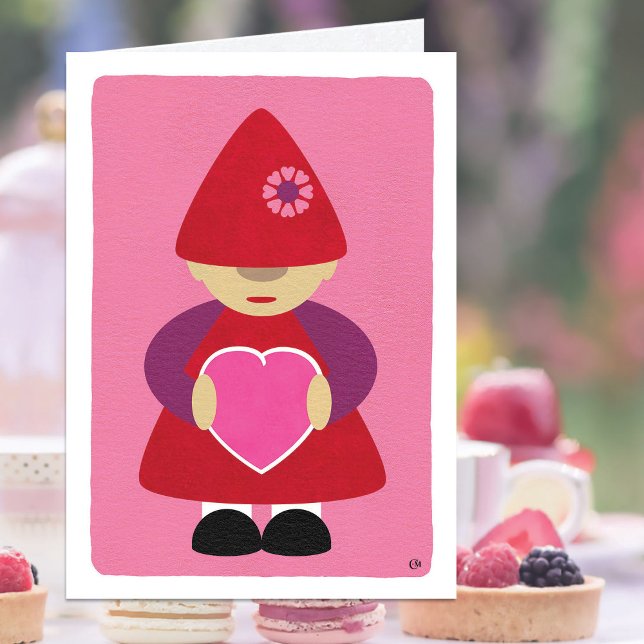 Modern Gnome Pink Happy Valentine's Day Card (Creator Uploaded)