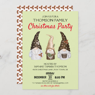 Modern Gnomes Green Festive Christmas Party Invitation