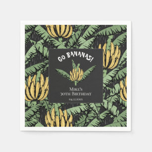Modern Go Bananas Black Yellow Banana and Leaves Napkin