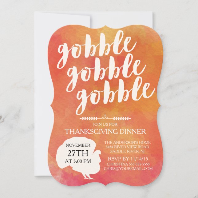 Modern Gobble Gobble Turkey Thanksgiving Dinner Invitation (Front)