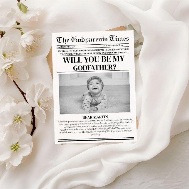 Modern Godparent Proposal Newspaper Baptism  Invitation (Creator Uploaded)