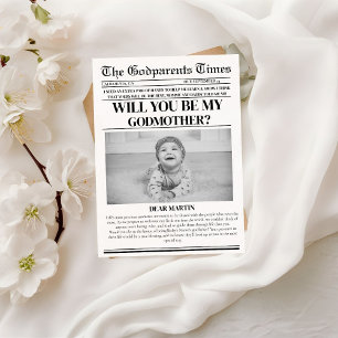 Modern Godparent Proposal Newspaper Baptism  Invitation