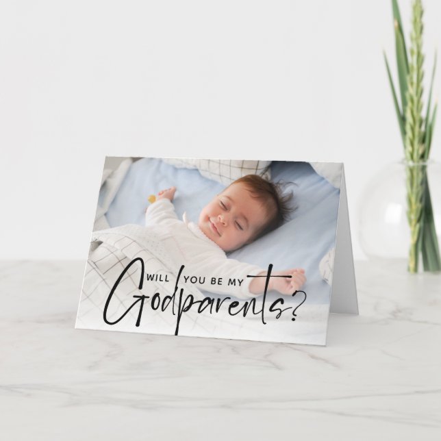 Modern Godparents Proposal Photo Card (Front)