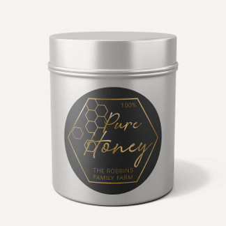 Modern Gold 100% Pure Honey Jar Labels Apiary Name