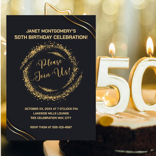 Modern Gold 50th Birthday Celebration Invitation (Modern Gold 50th Birthday Celebration Invitation)