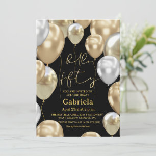 Modern Gold 50th Birthday Party Black Invitation