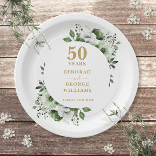 Modern Gold 50th Wedding Anniversary Greenery  Paper Plate