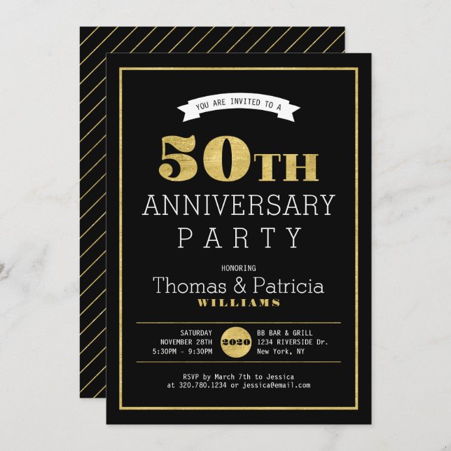 Modern Gold 50th Wedding Anniversary Invitation (Front/Back)