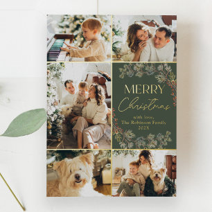 Modern Gold 5 Photo Family Christmas Card