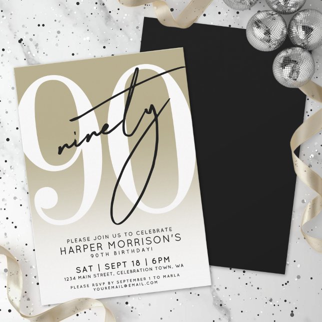 Modern Gold 90th Birthday Party Invitation (Modern Gold 90th Birthday Party Invitation)
