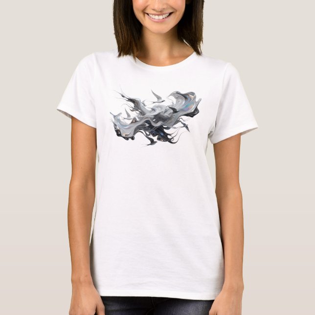 Modern Gold Abstract Birds Creative Print T-Shirt (Front)