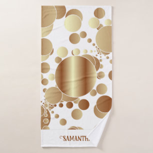 Modern Gold Abstract Polka Dots Pattern White Bath Towel Set