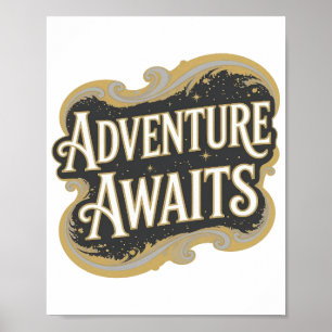 Modern Gold ADVENTURE AWAITS 3D Text Art Poster