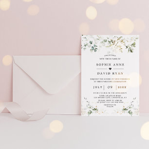Modern Gold Airy Watercolour Greenery Wedding Invitation