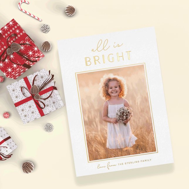 Modern Gold "All is Bright" Christmas Photo Foil H (Creator Uploaded)