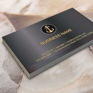 Modern Gold Anchor Classy Dark Metallic Business Card