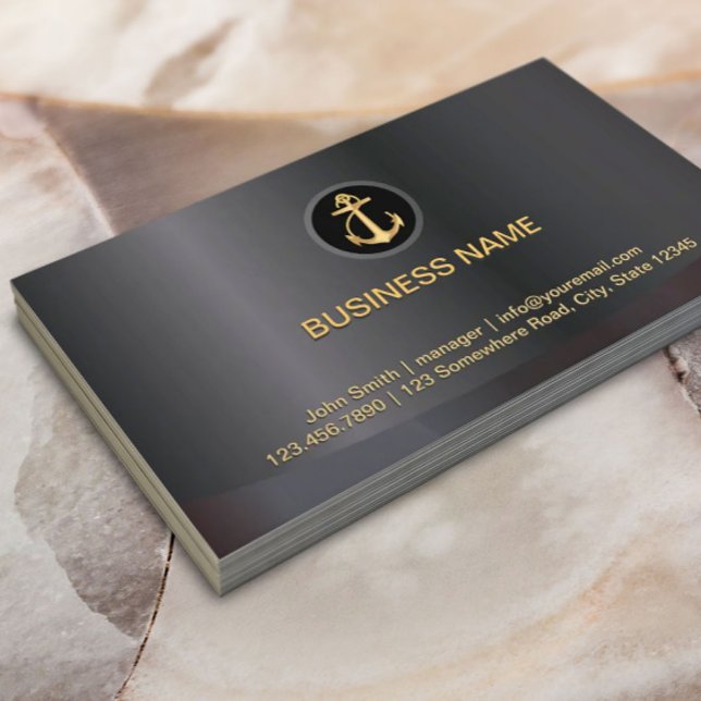 Modern Gold Anchor Classy Dark Metallic Business Card (Creator Uploaded)