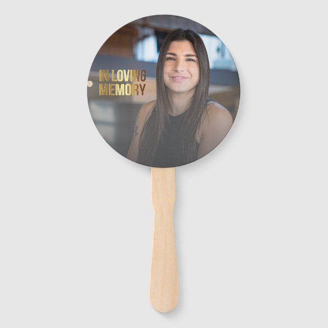 Modern Gold and Black Bold Photo Funeral Program Hand Fan (Front)