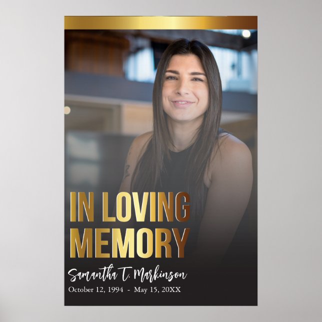 Modern Gold and Black Bold Photo Funeral Program Poster (Front)