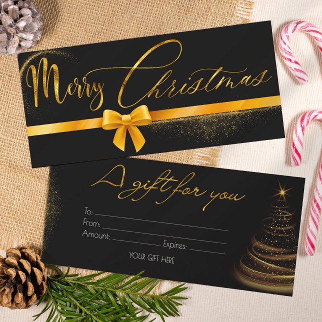 Modern gold and black christmas gift card voucher  (Creator Uploaded)