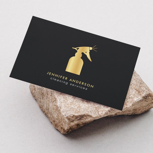 Modern Gold And Black Cleaning Services Business Card (Creator Uploaded)
