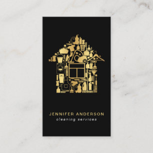 Modern Gold And Black Cleaning Services Business Card