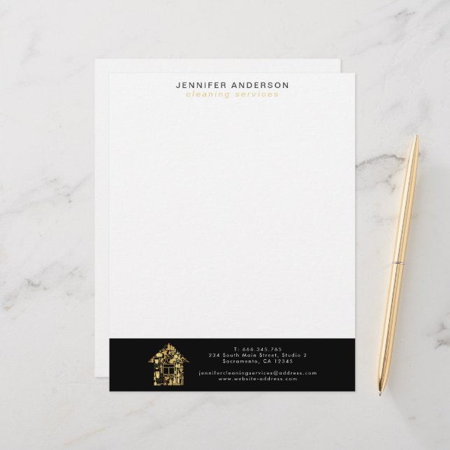 Modern Gold And Black Cleaning Services  Custom Letterhead (Front/Back In Situ)