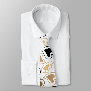 Modern Gold and Black Hearts Pattern Tie
