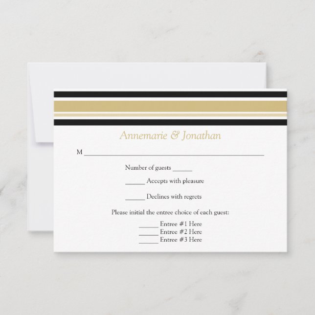 Modern Gold and Black Horizontal Stripes RSVP (Front)