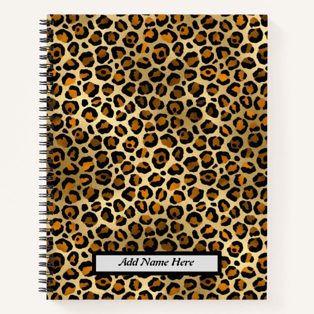 Modern Gold and Black Leopard Print Customisable  Notebook (Front)