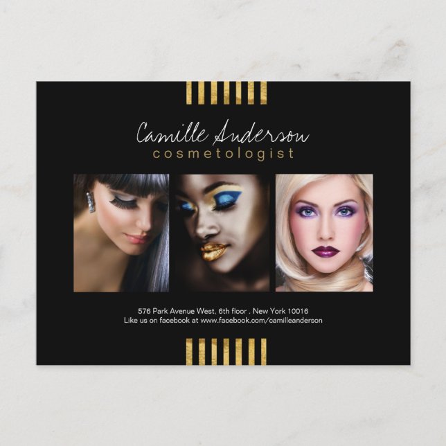Modern Gold and Black Makeup Artistry Comp Card (Front)
