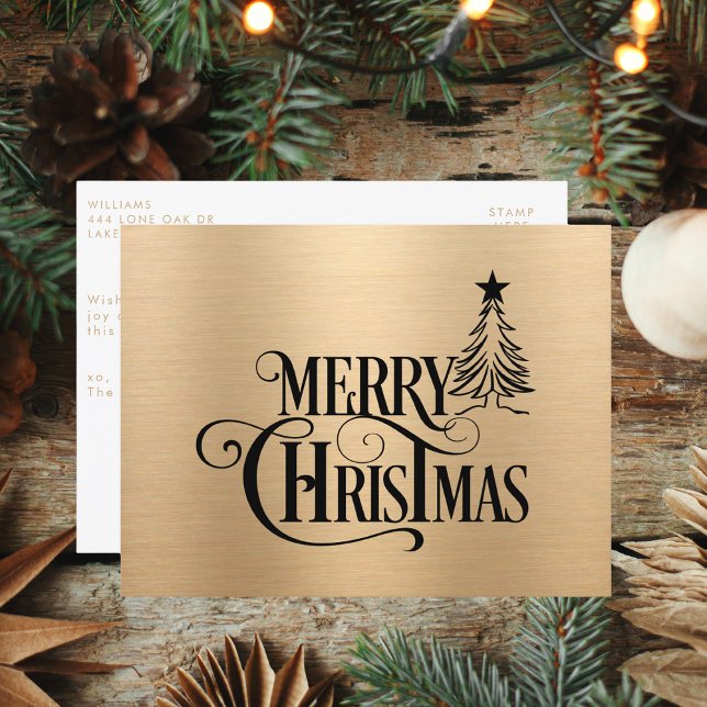 Modern Gold and Black Merry Christmas Script Holiday Postcard (Creator Uploaded)