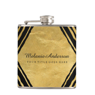 Modern Gold and Black Personalised Flask