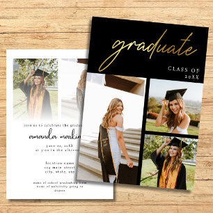 Modern Gold and Black Photo Graduation Party Invitation